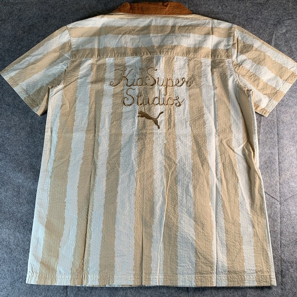 New Puma Kid Super Studios Button Down Shirt Alpine Snow Beige Size S 62951187 - Picture 6 of 10